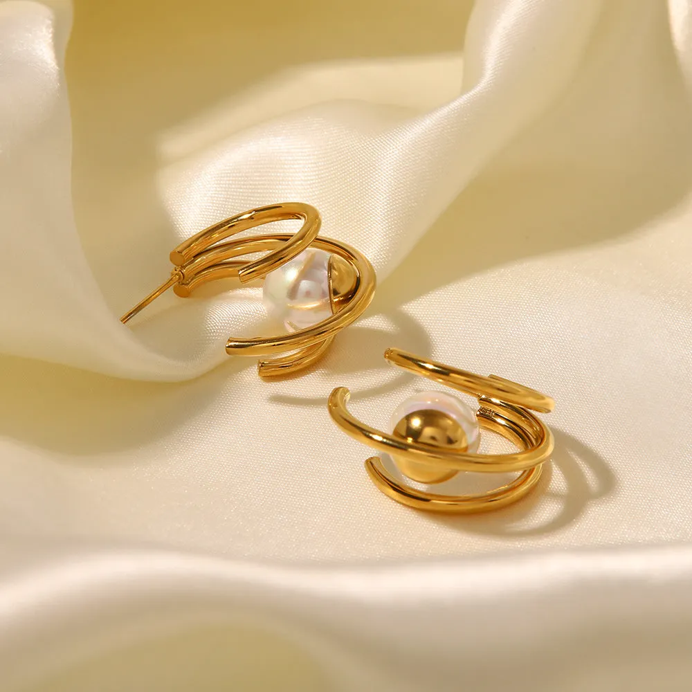 18k Gold Exquisite and Fashionable Pearl C-Shape Design Versatile Earrings