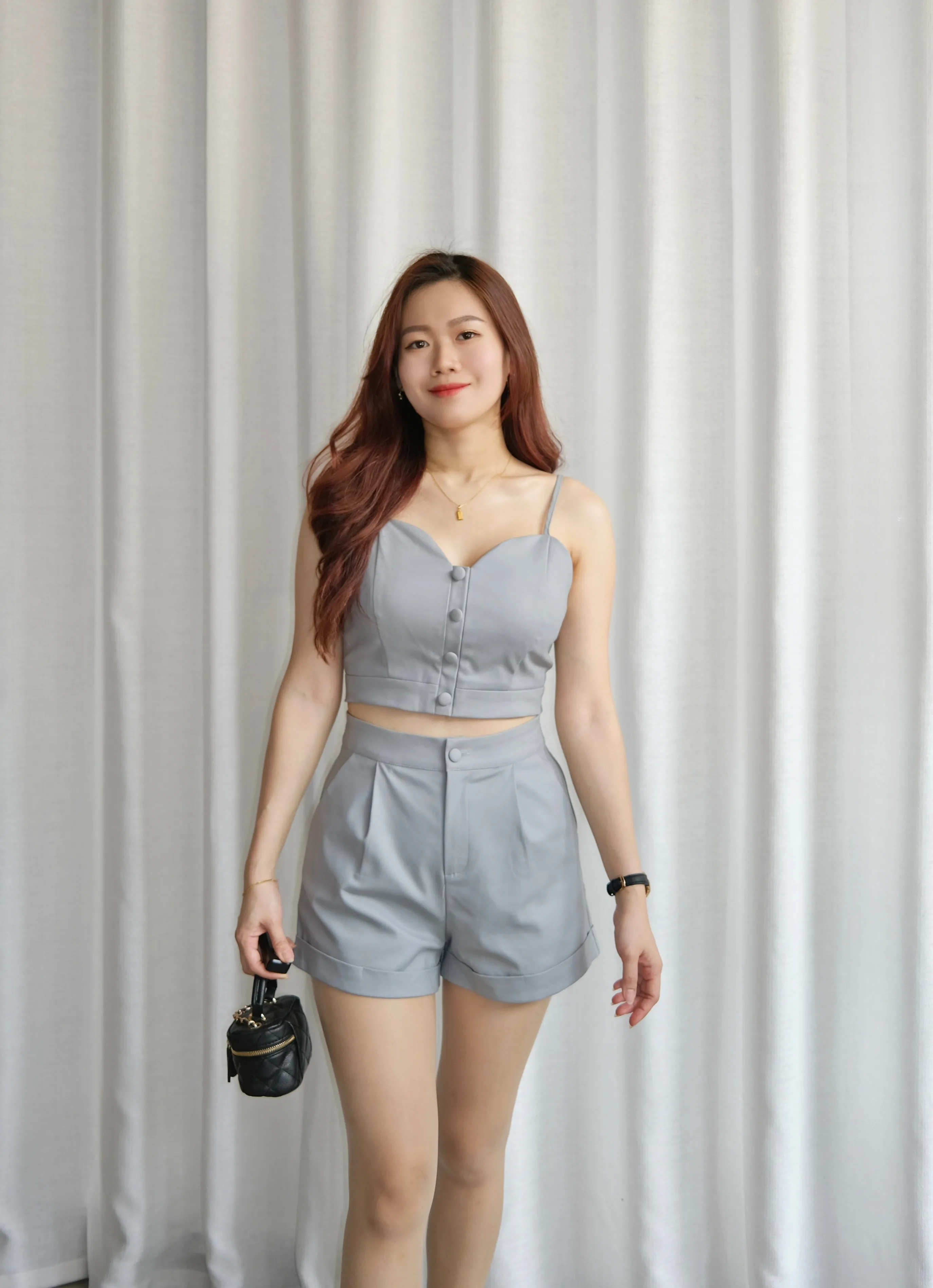 ACEWIN Strappy Button Front Crop Top with Shorts Set (Size S-L) 800110