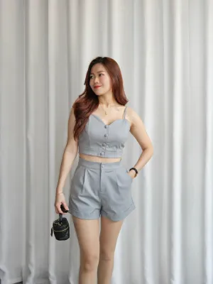 ACEWIN Strappy Button Front Crop Top with Shorts Set (Size S-L) 800110