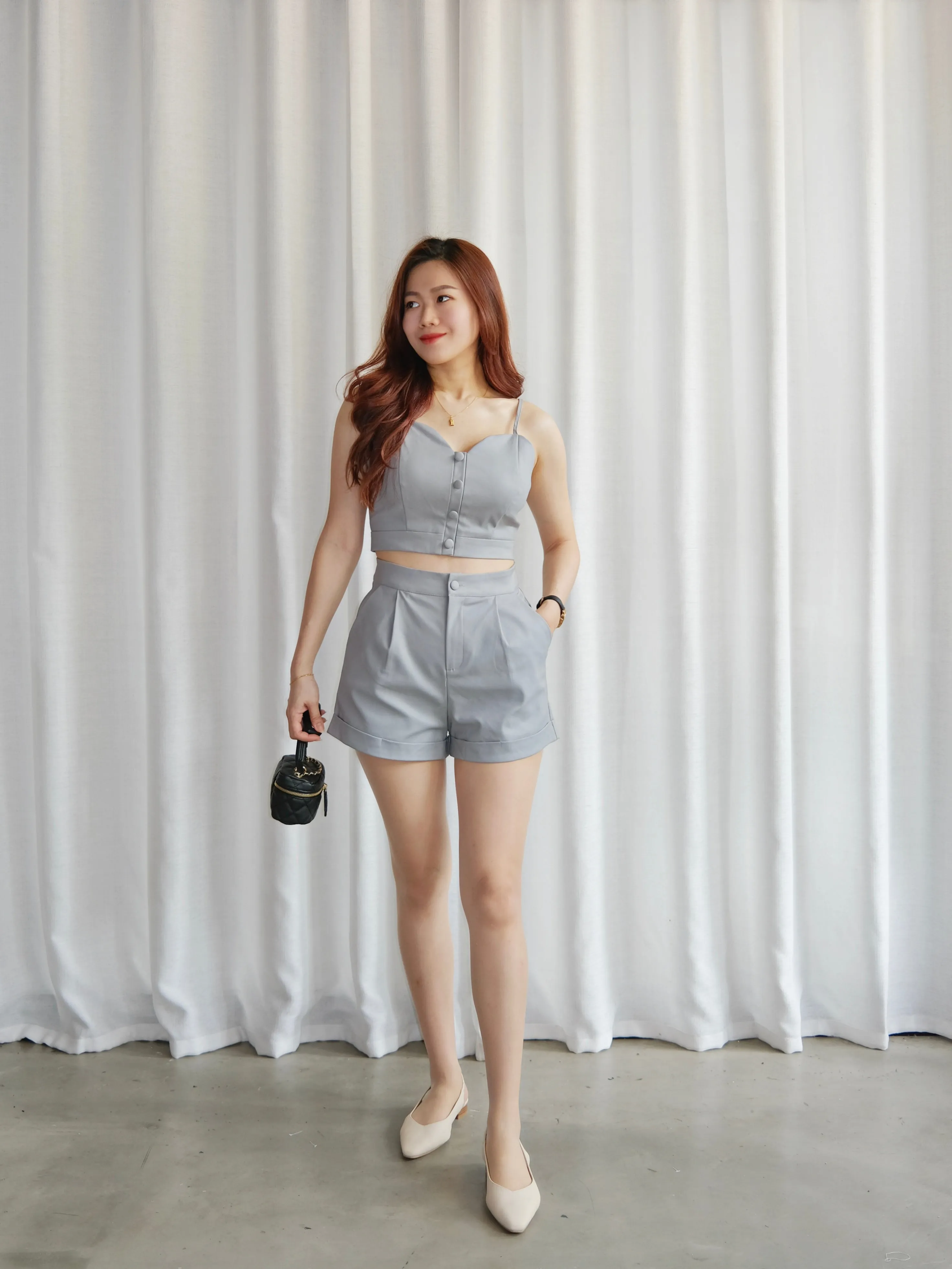 ACEWIN Strappy Button Front Crop Top with Shorts Set (Size S-L) 800110