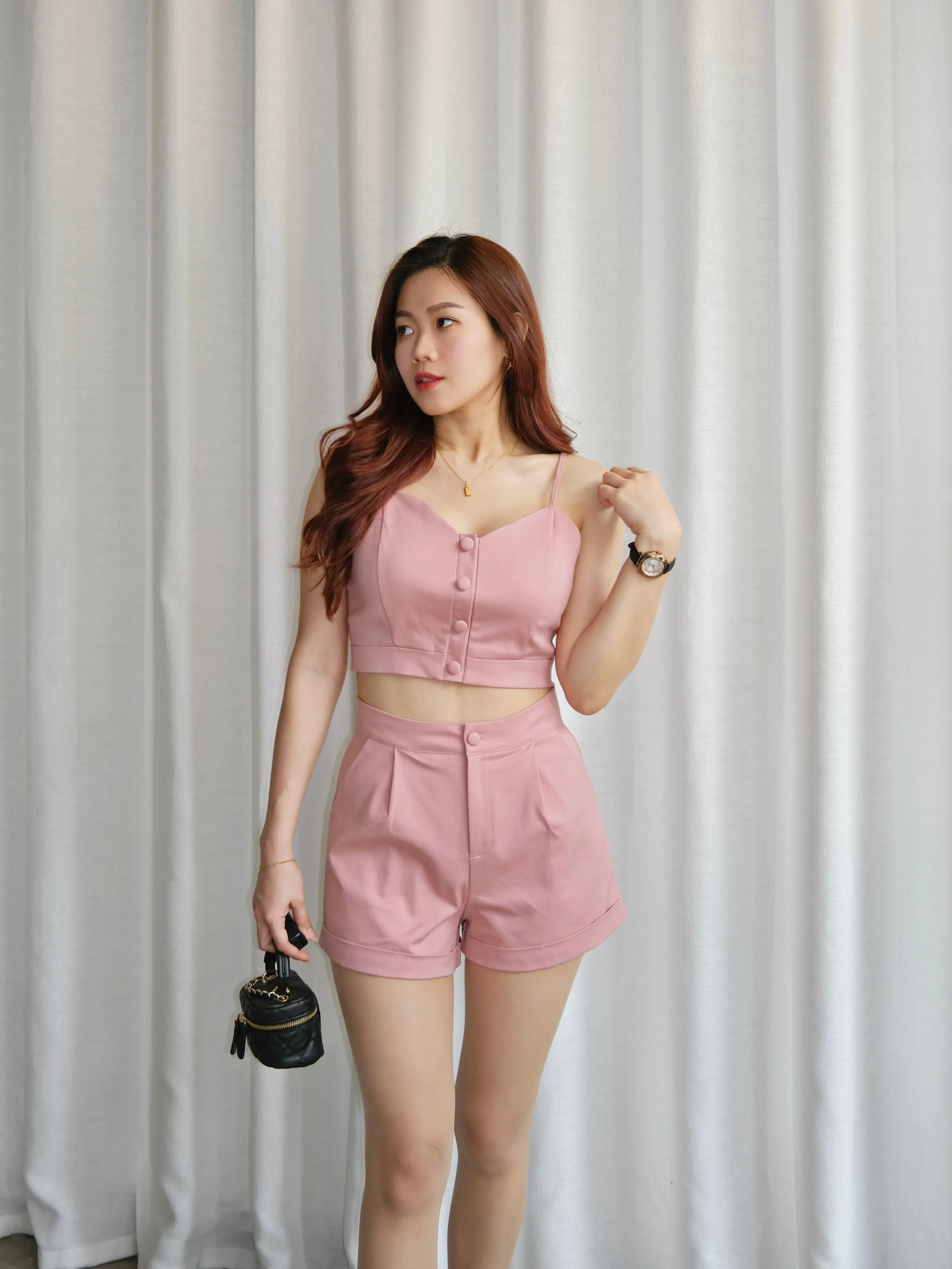 ACEWIN Strappy Button Front Crop Top with Shorts Set (Size S-L) 800110