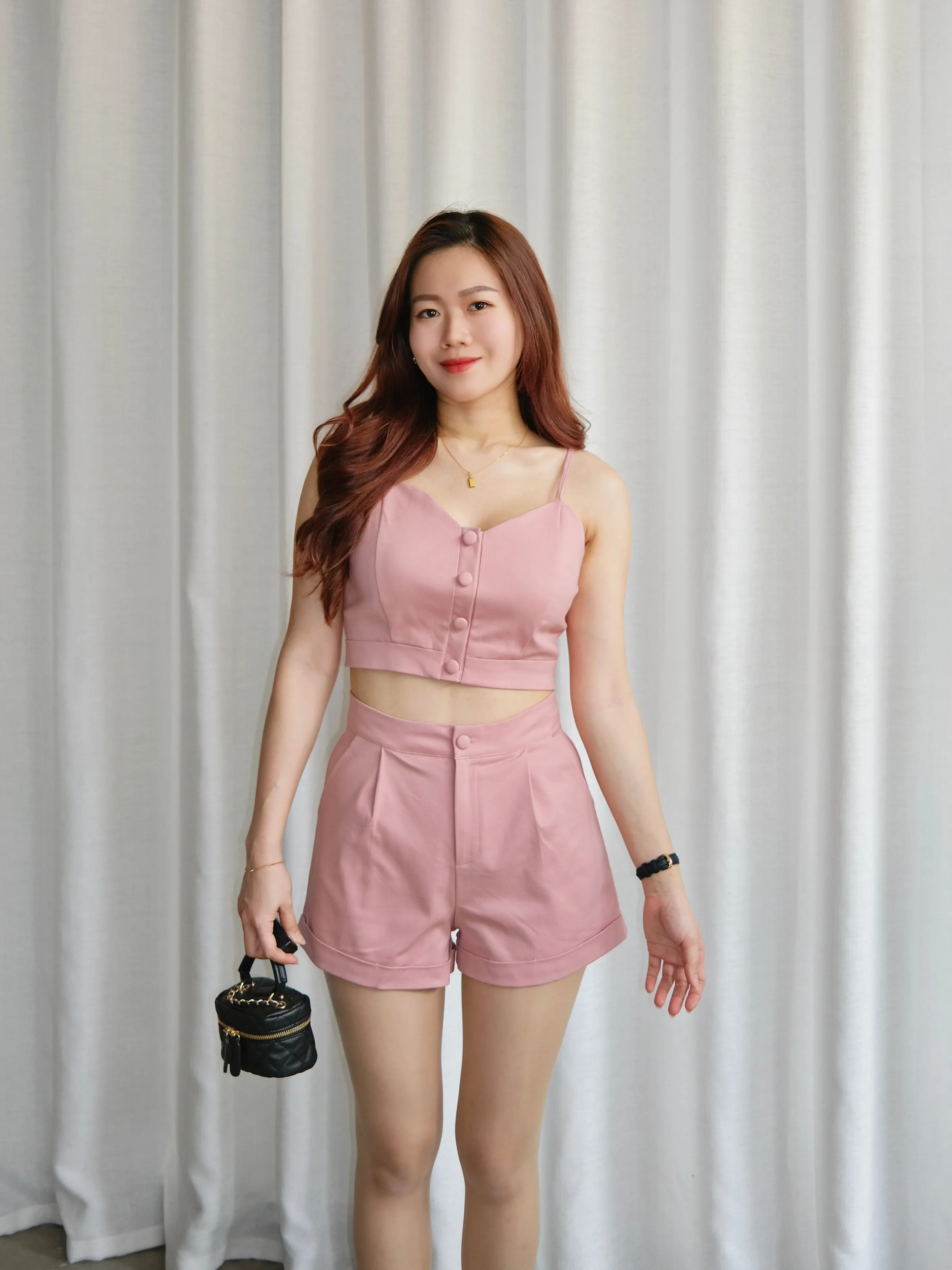 ACEWIN Strappy Button Front Crop Top with Shorts Set (Size S-L) 800110