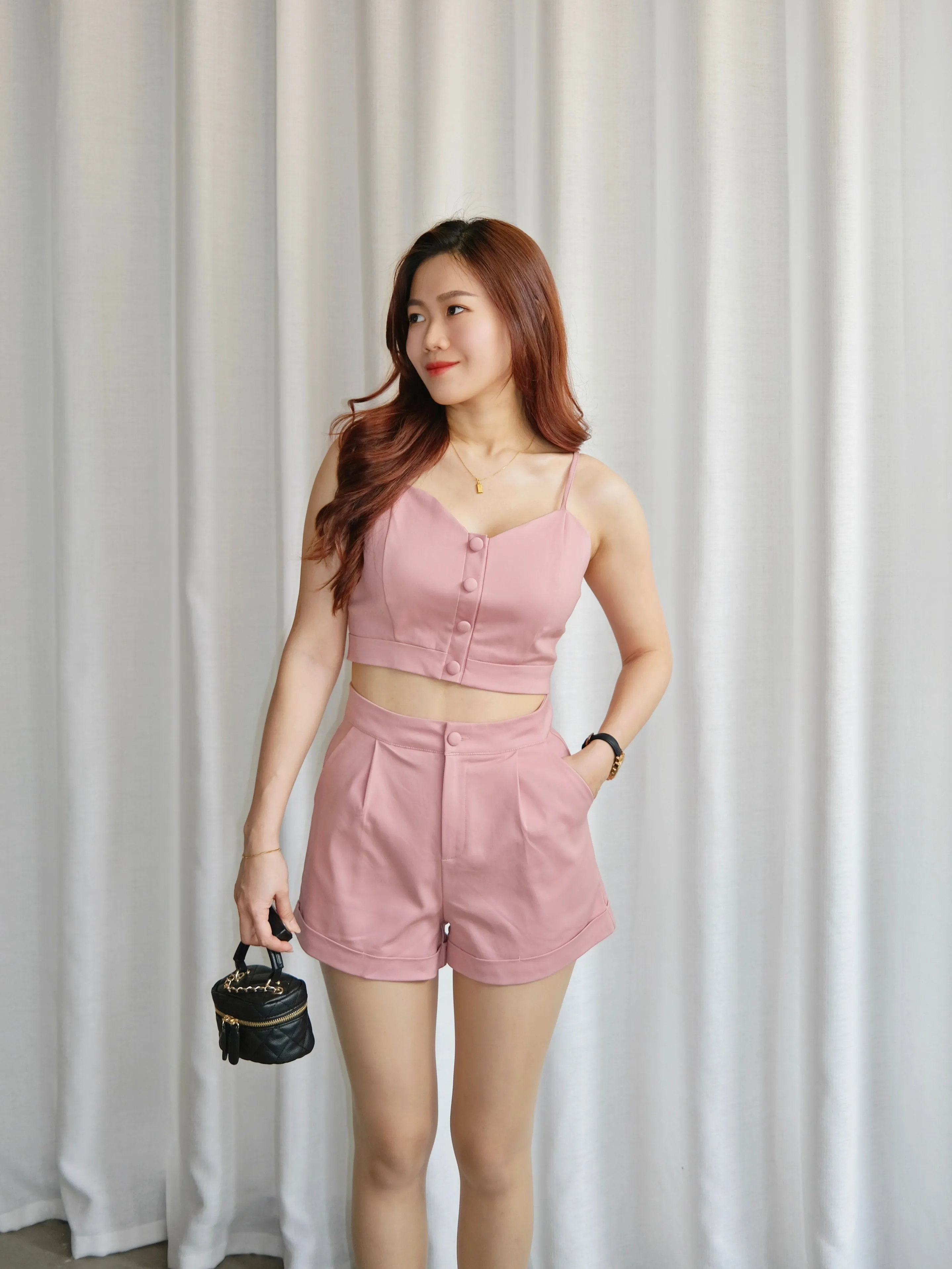 ACEWIN Strappy Button Front Crop Top with Shorts Set (Size S-L) 800110