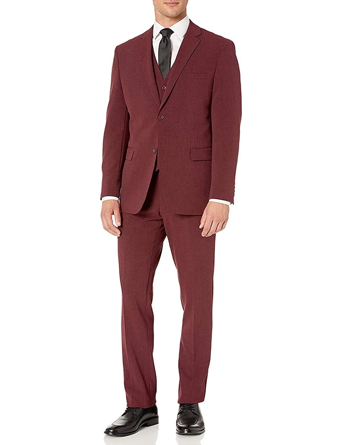 Adam Baker Men's Single Breasted Stretch Slim Fit Stretch 2-Button Vested Suit Set