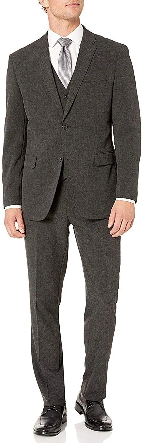 Adam Baker Men's Single Breasted Stretch Slim Fit Stretch 2-Button Vested Suit Set