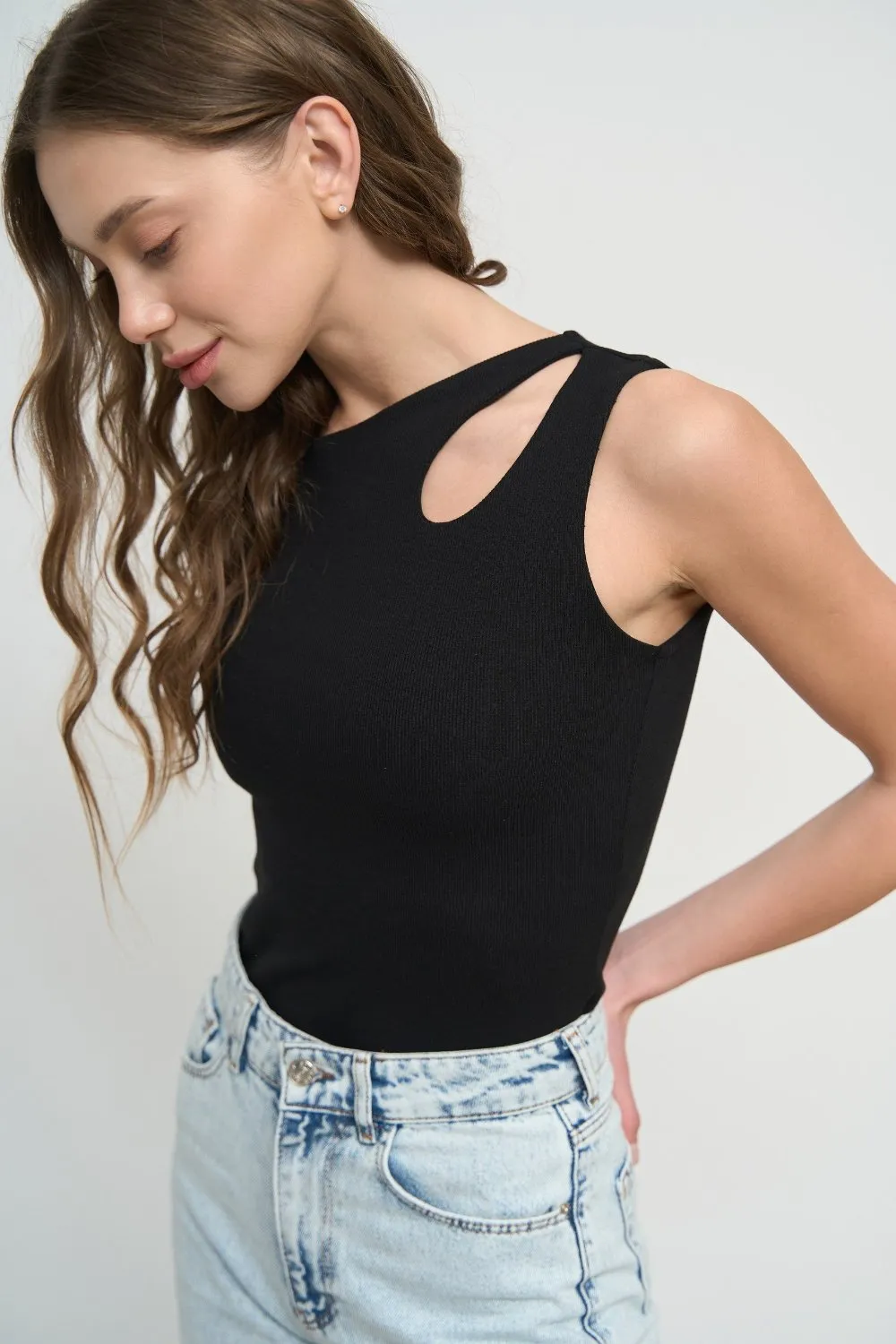 Black  Assymmetric Neckline Tank Top