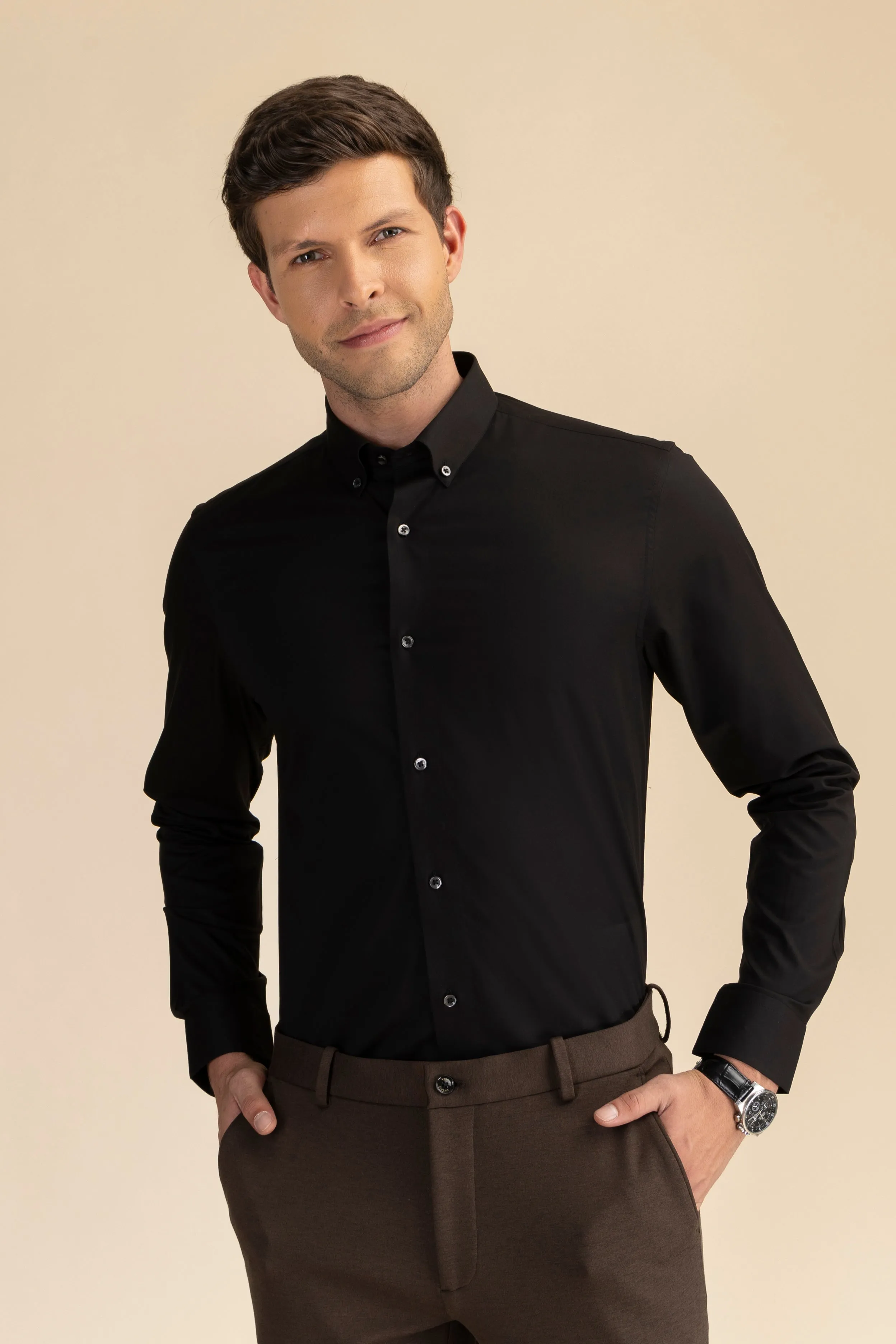 Black Poplin Solid Shirt