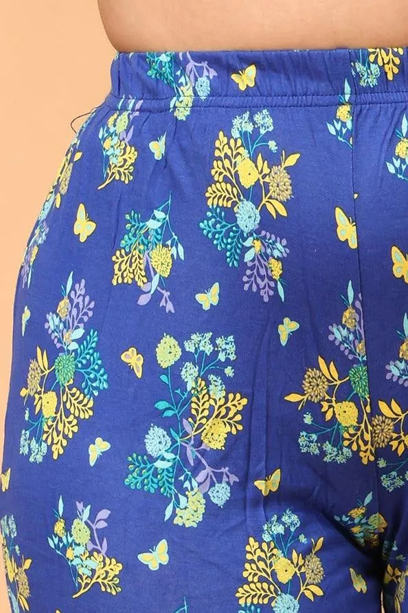 Blue Floral Printed Slip On Pyjamas