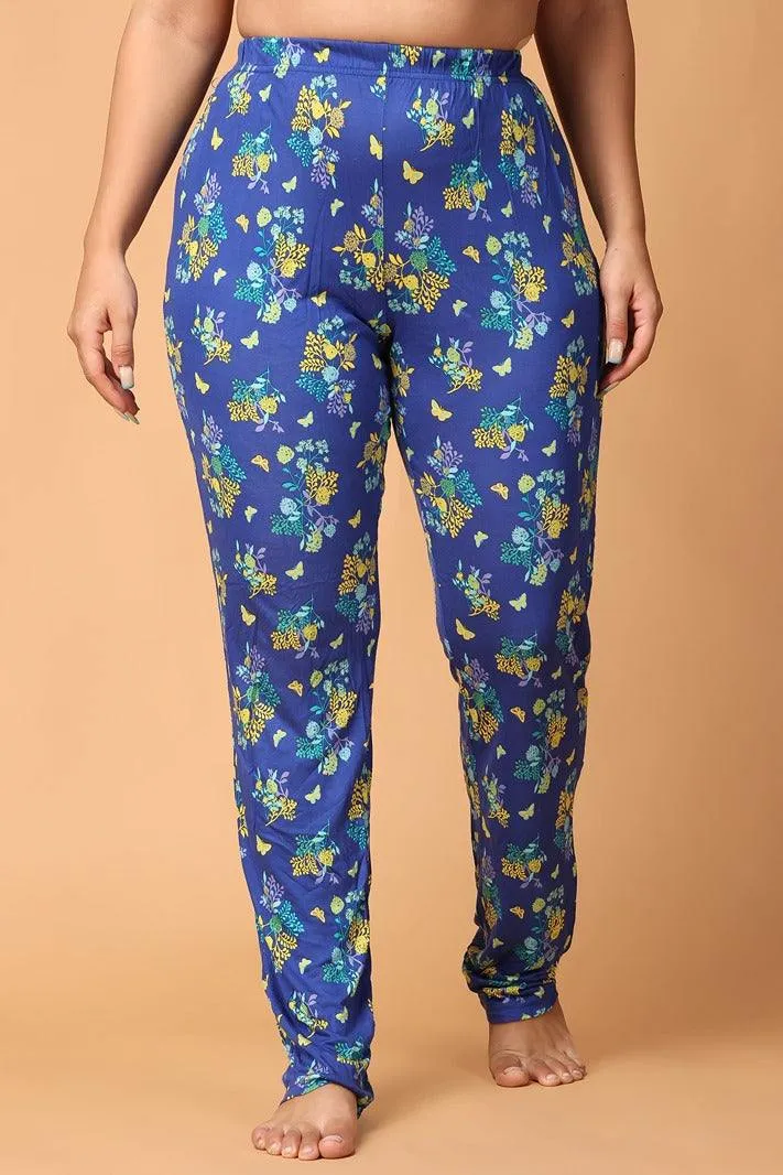 Blue Floral Printed Slip On Pyjamas