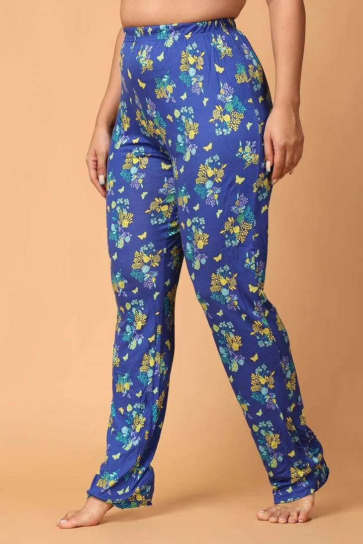 Blue Floral Printed Slip On Pyjamas