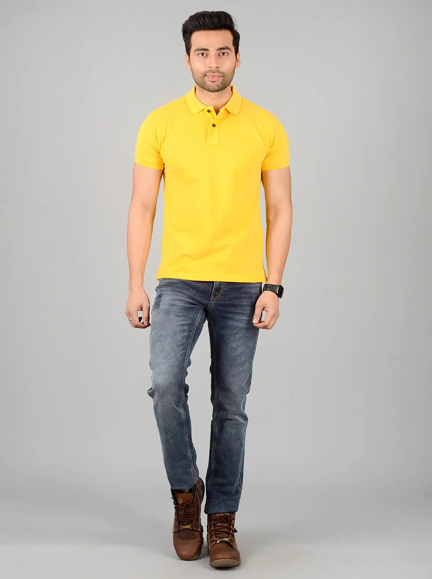 Bright Yellow Solid Slim Fit Polo T-shirt | Greenfibre