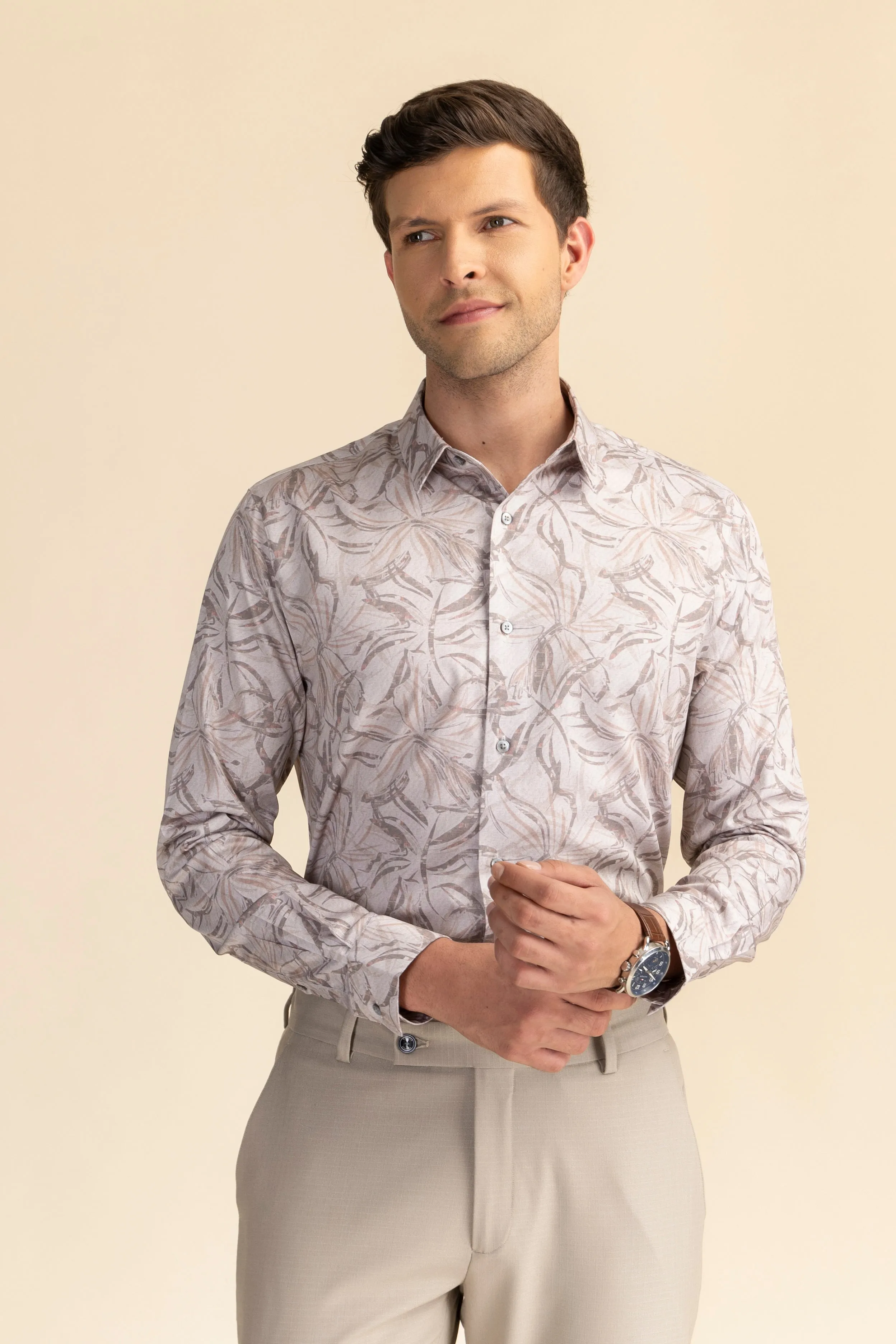 Brown abstract casual shirt EOSS