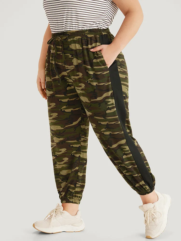 Camo Print Drawstring Pocket Patchwork Sweatpants