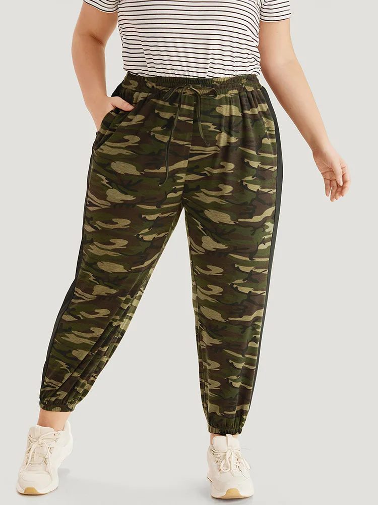 Camo Print Drawstring Pocket Patchwork Sweatpants