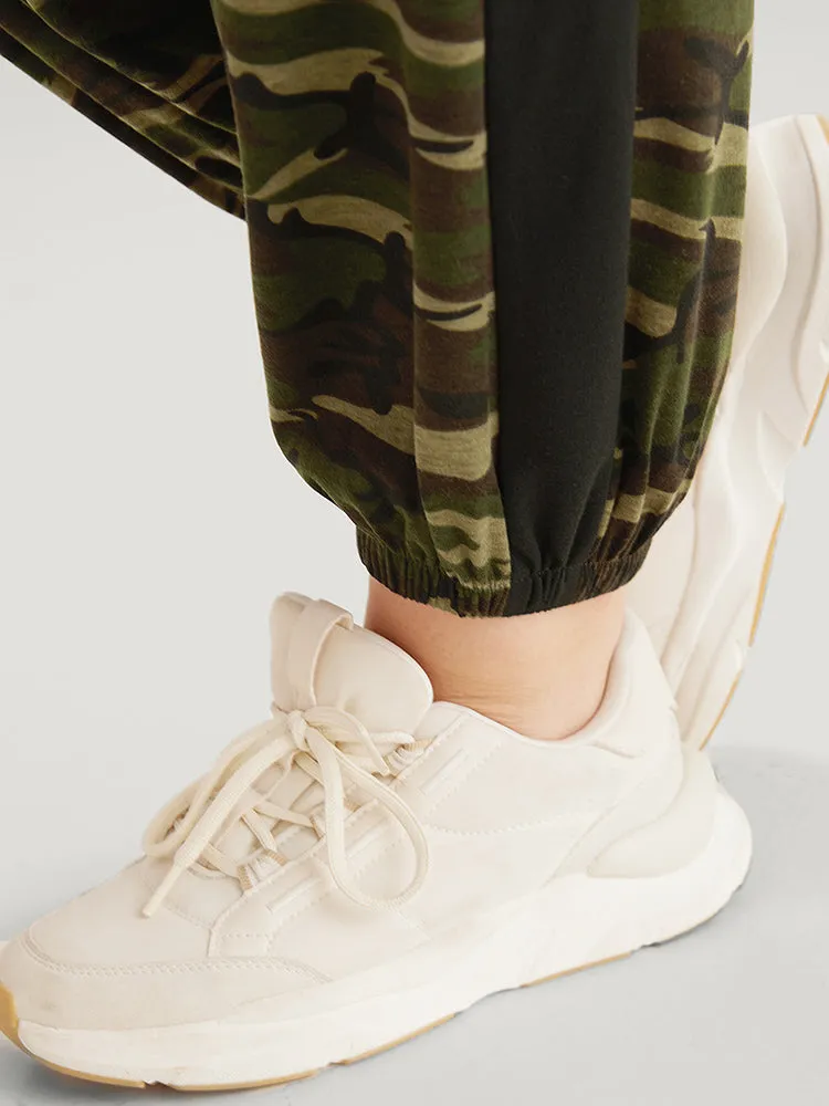 Camo Print Drawstring Pocket Patchwork Sweatpants