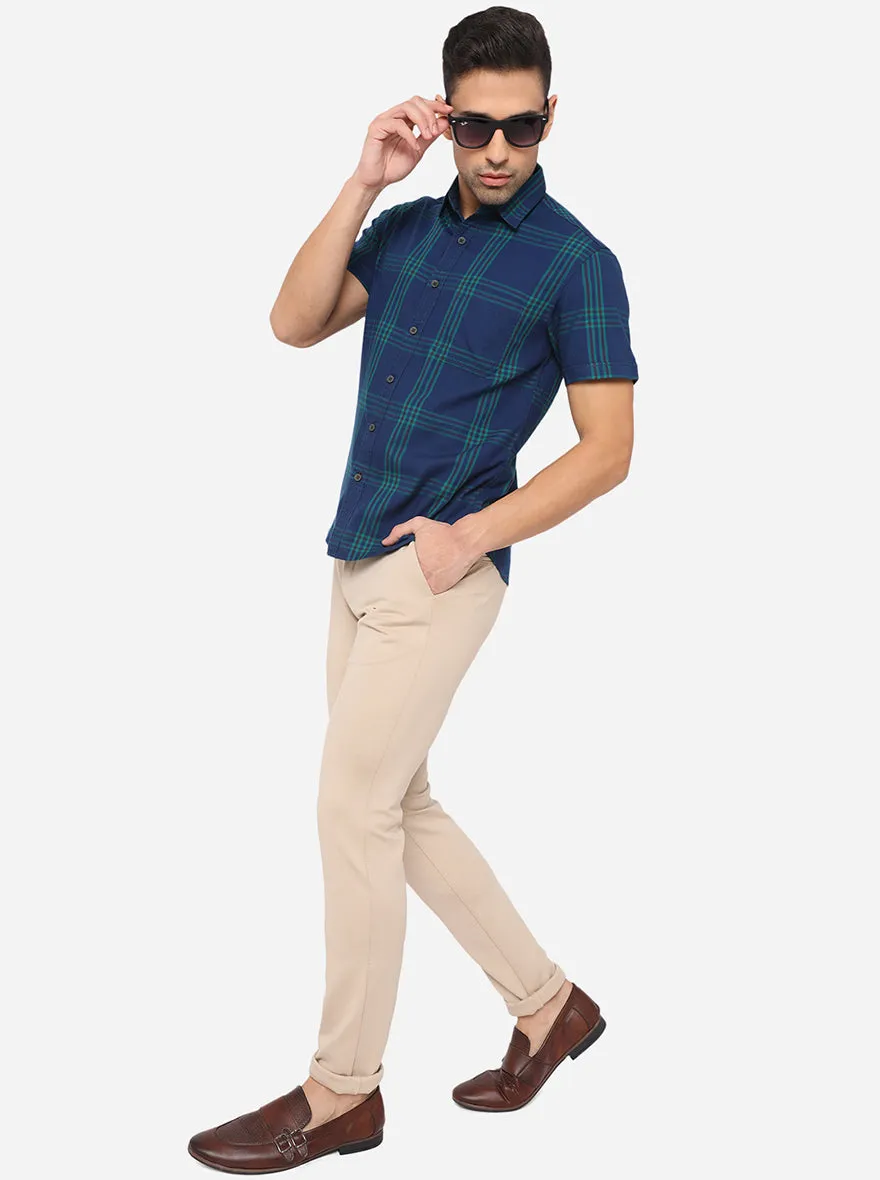 Colonial Blue Checked Slim Fit Semi Casual Shirt | Greenfibre