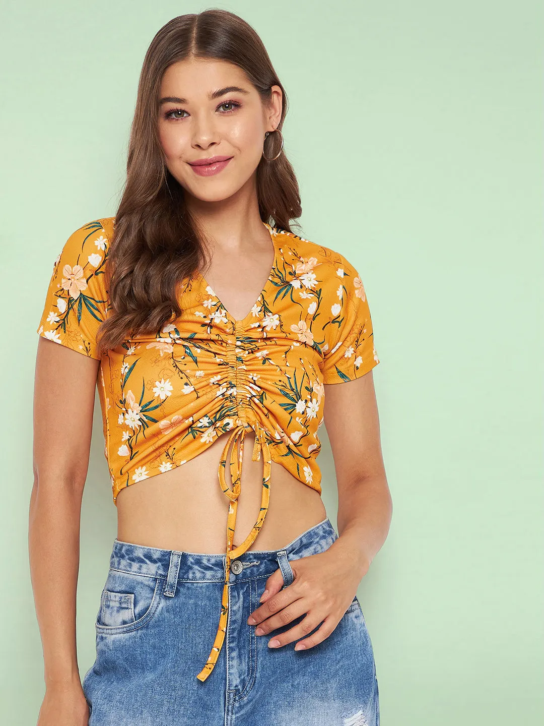 Cotton Stretchable Front Drawstring Crop Top