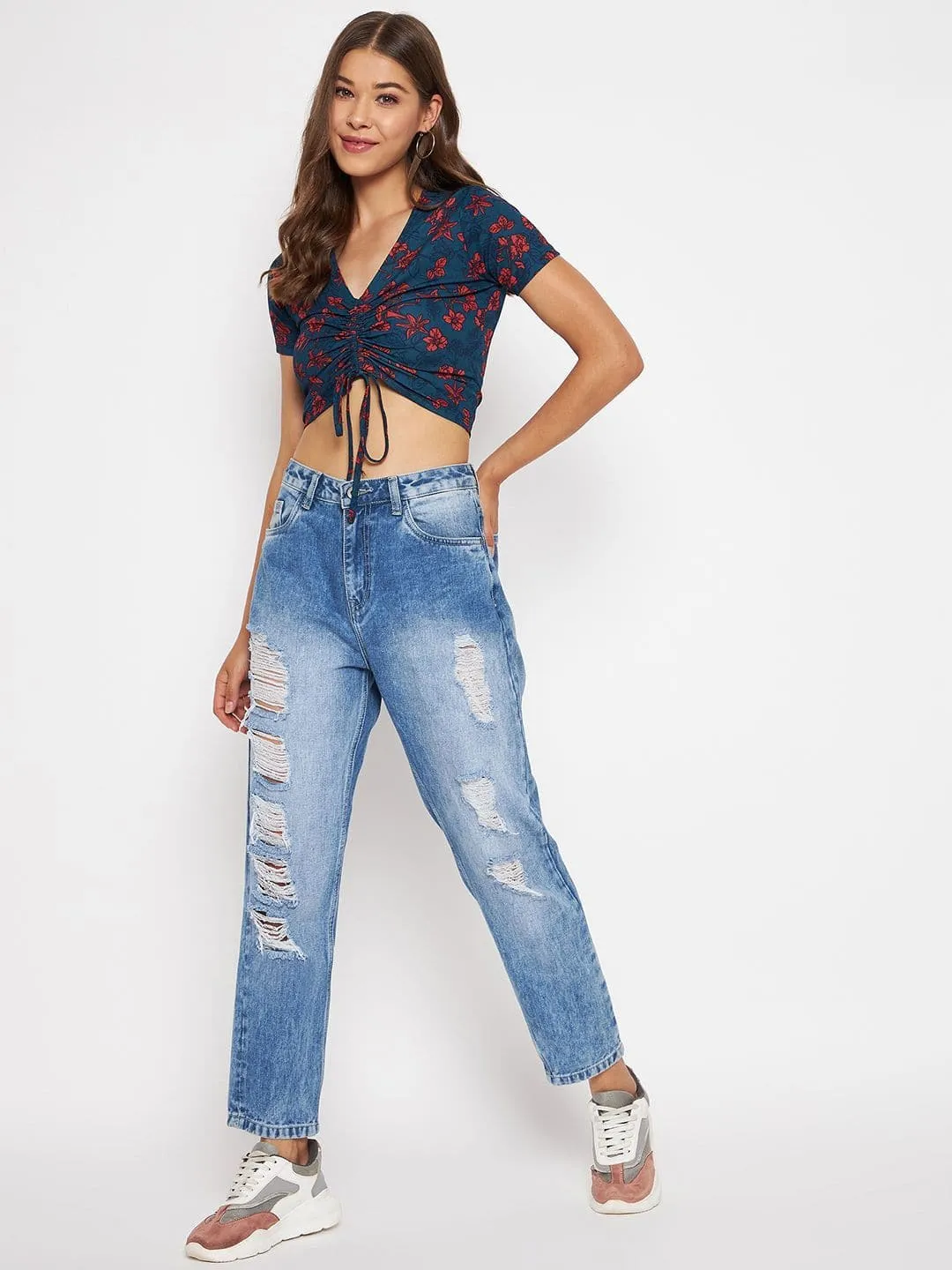 Cotton Stretchable Front Drawstring Crop Top