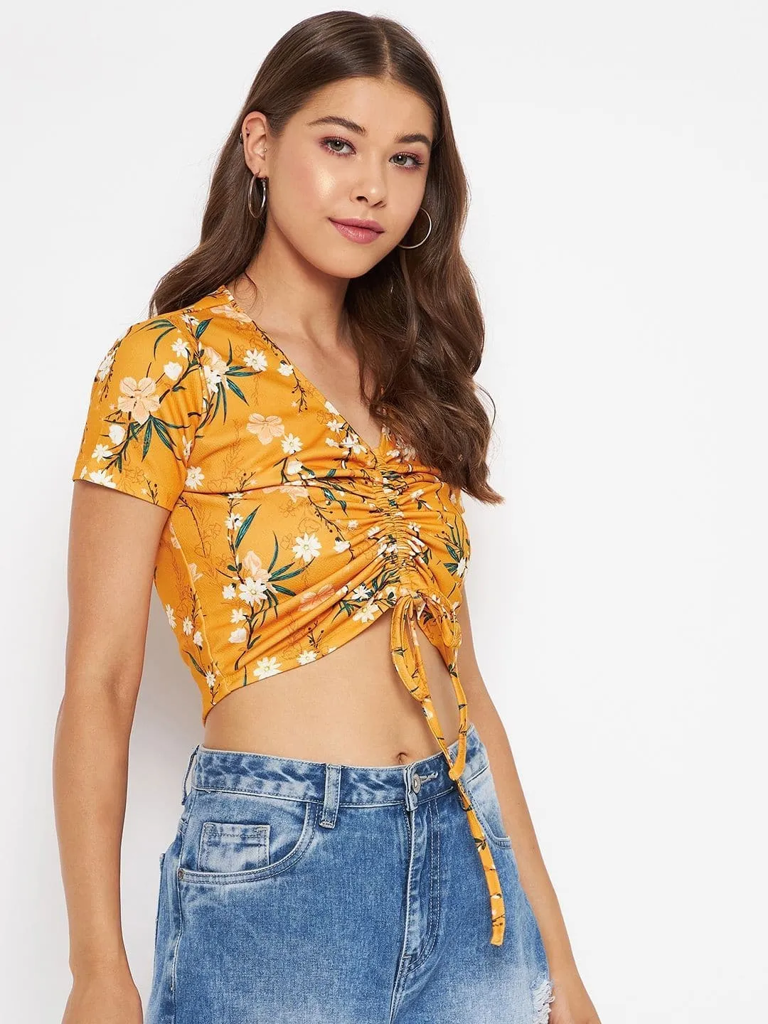 Cotton Stretchable Front Drawstring Crop Top