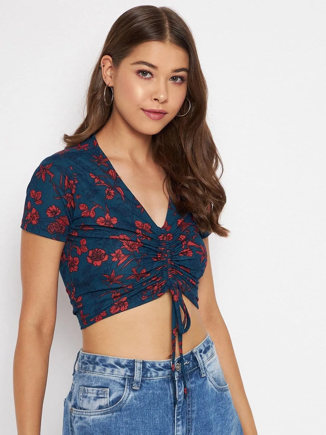 Cotton Stretchable Front Drawstring Crop Top