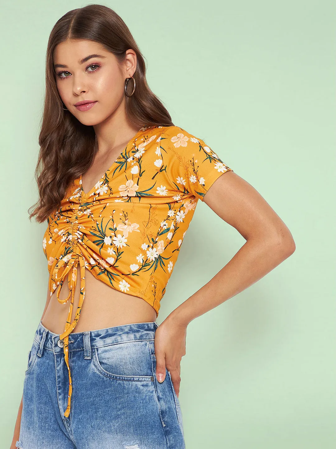 Cotton Stretchable Front Drawstring Crop Top