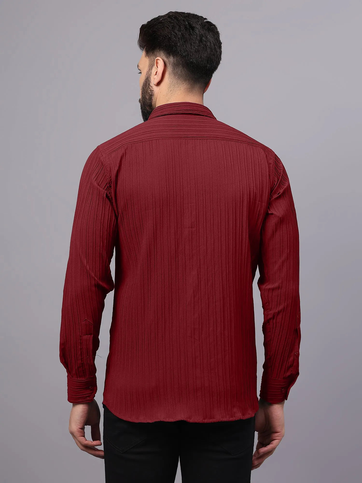 Crushed Self Stripe Red Shirt