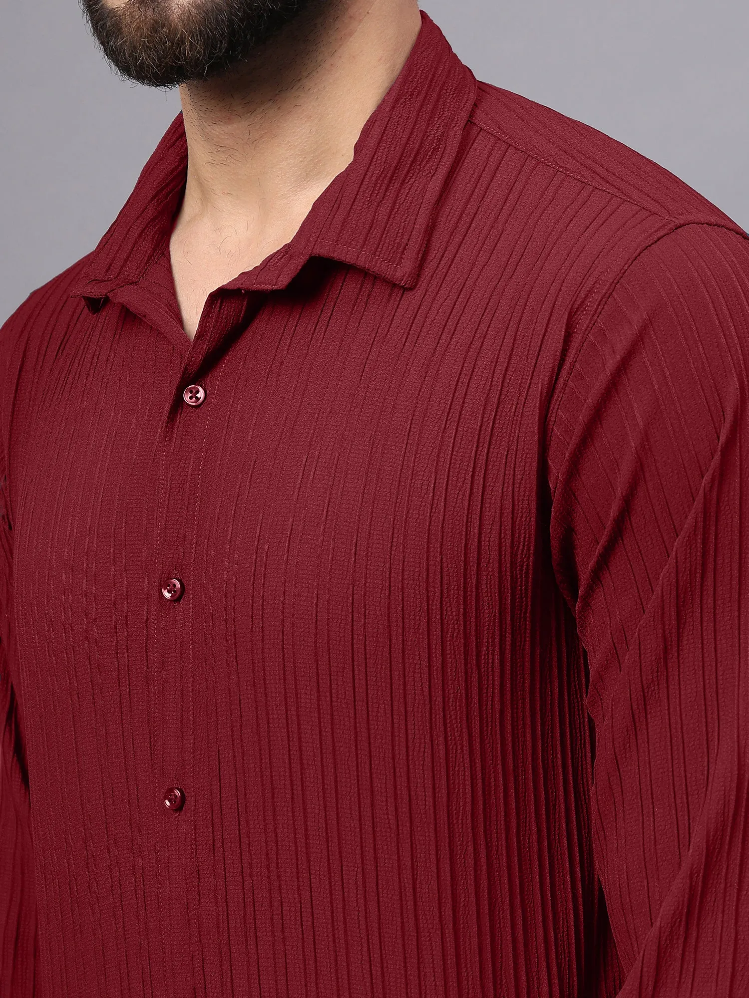 Crushed Self Stripe Red Shirt