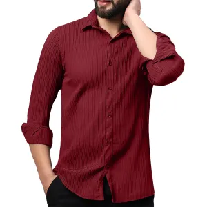 Crushed Self Stripe Red Shirt