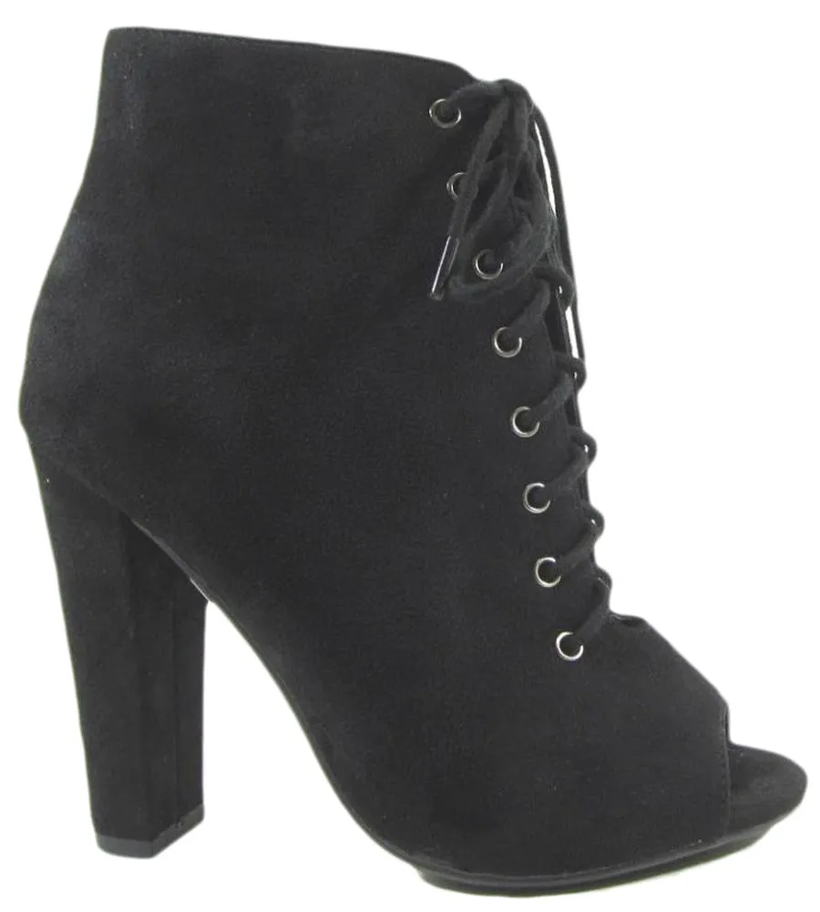 Delicious Women's Naomi Peep Toe Stacked Chunky Heel Ankle Bootie