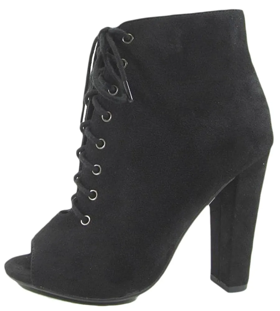 Delicious Women's Naomi Peep Toe Stacked Chunky Heel Ankle Bootie