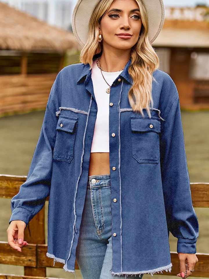 Denim Jacket with Pockets Button Down Shirt Shacket