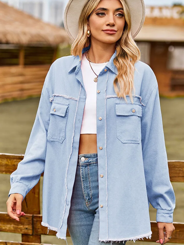 Denim Jacket with Pockets Button Down Shirt Shacket