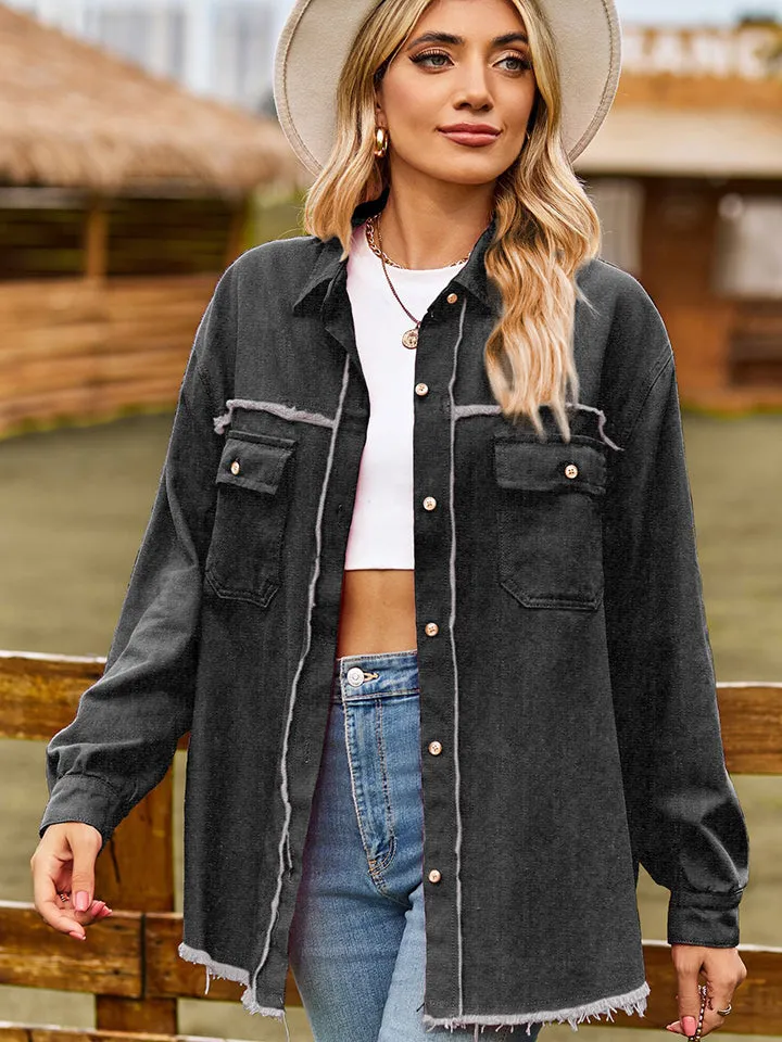 Denim Jacket with Pockets Button Down Shirt Shacket