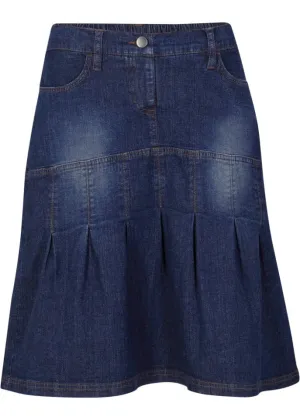 Denim skirt with pintucks and a comfortable a-line belt Bpc Bonprix Collection, blue