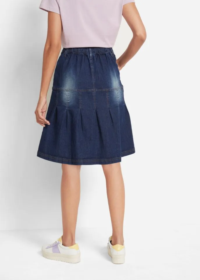 Denim skirt with pintucks and a comfortable a-line belt Bpc Bonprix Collection, blue