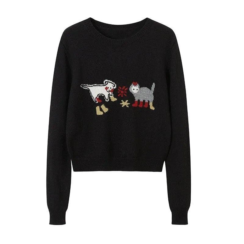 Diddi Moda Women'S Festive Dog And Cat Sweater - Holiday Knit Pullover With Animal Graphics