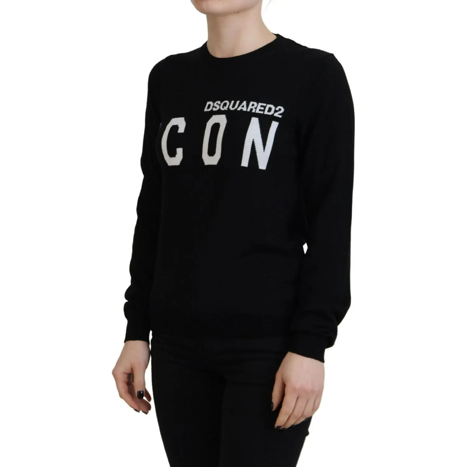 Dsquared² Black Virgin Wool Logo Print Long Sleeves Sweater