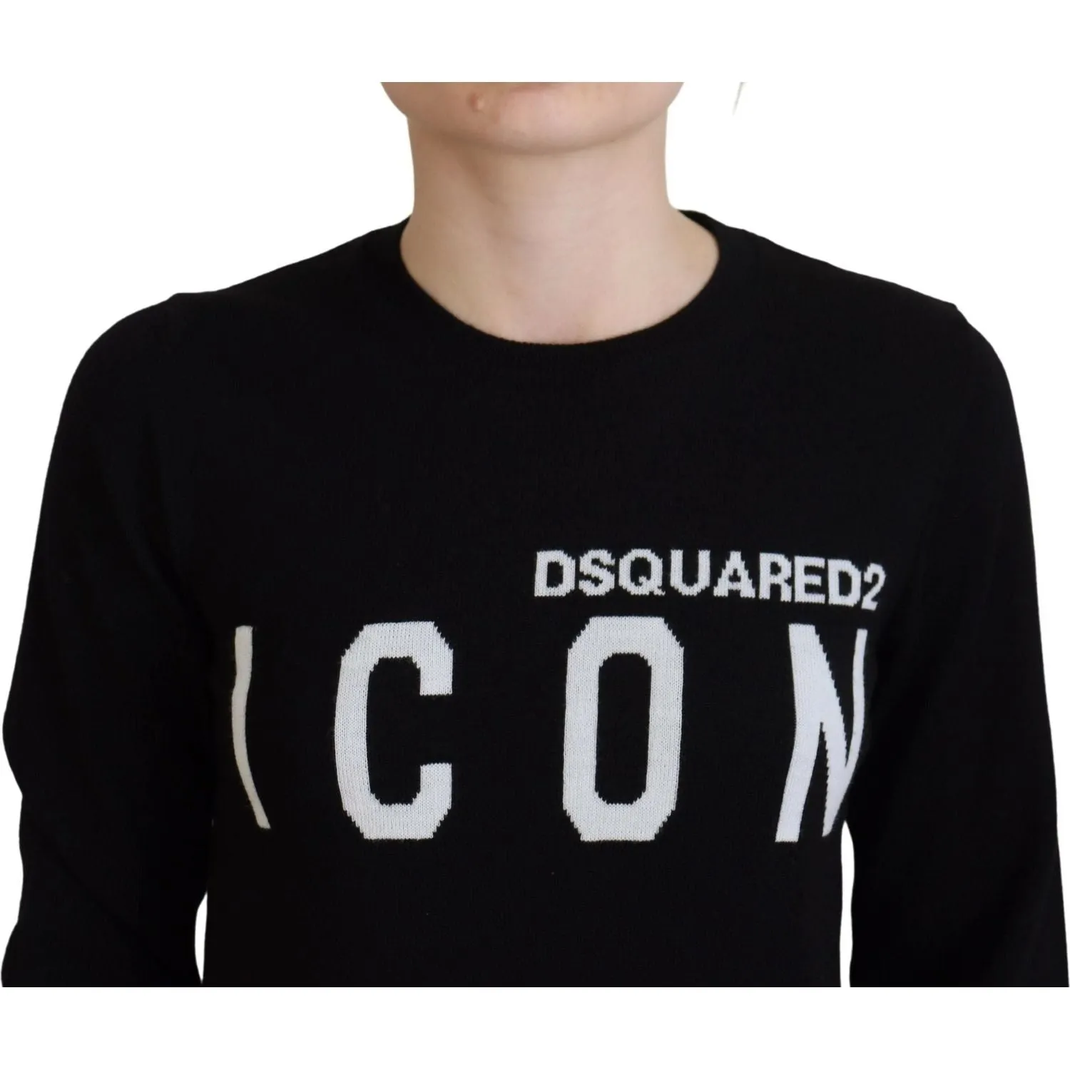 Dsquared² Black Virgin Wool Logo Print Long Sleeves Sweater