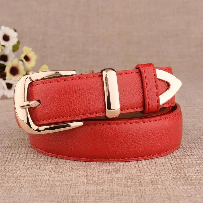 Elegant Genuine Leather Belt with Stylish Gold Buckle: Versatile Sophistication