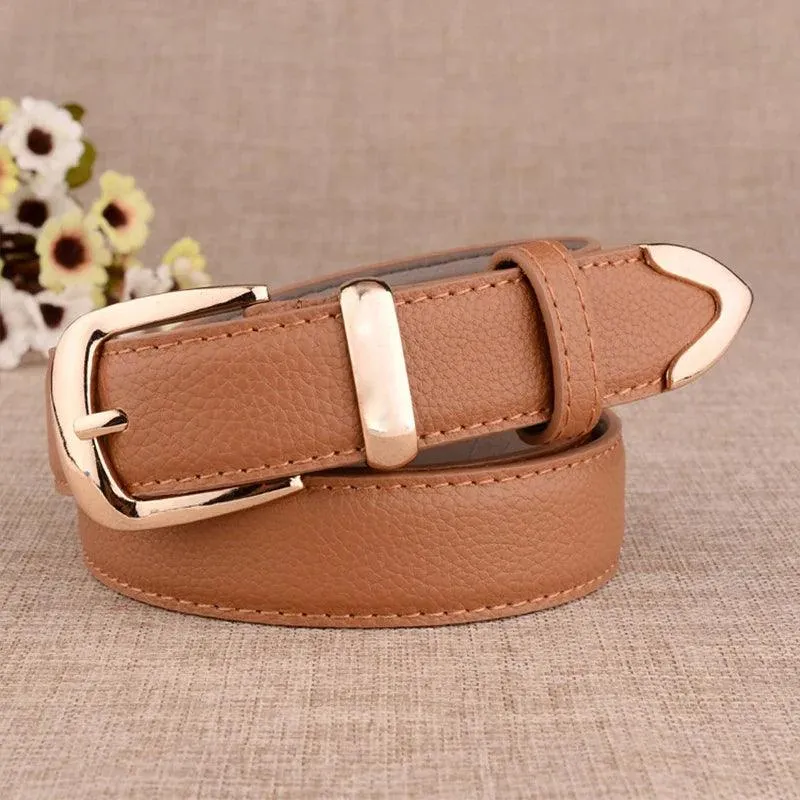 Elegant Genuine Leather Belt with Stylish Gold Buckle: Versatile Sophistication