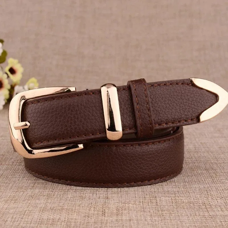 Elegant Genuine Leather Belt with Stylish Gold Buckle: Versatile Sophistication