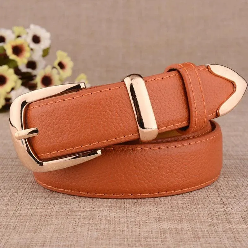 Elegant Genuine Leather Belt with Stylish Gold Buckle: Versatile Sophistication