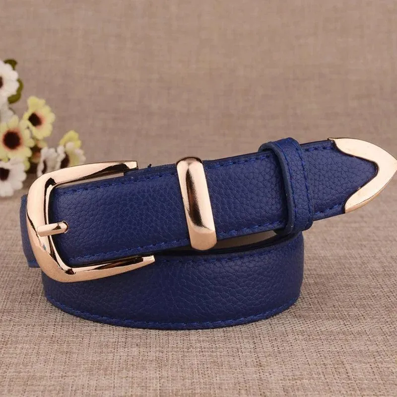 Elegant Genuine Leather Belt with Stylish Gold Buckle: Versatile Sophistication