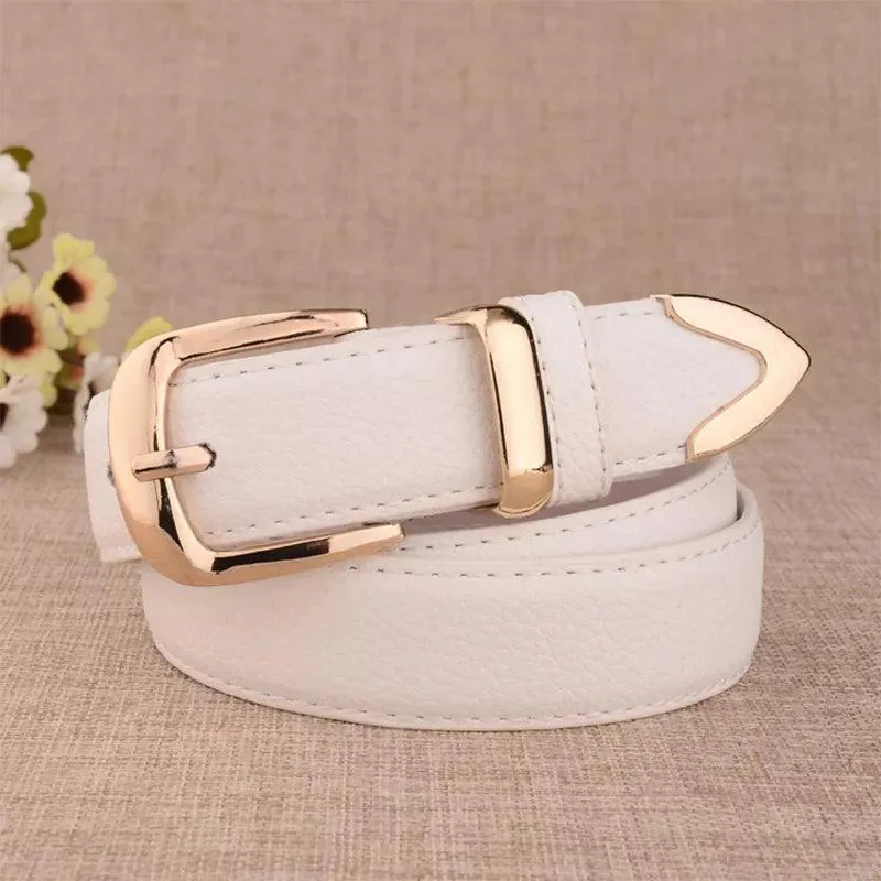 Elegant Genuine Leather Belt with Stylish Gold Buckle: Versatile Sophistication