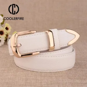 Elegant Genuine Leather Belt with Stylish Gold Buckle: Versatile Sophistication