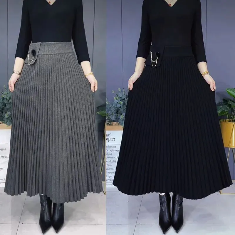 Elegant Solid Color Soft Pleated A-Line Skirt