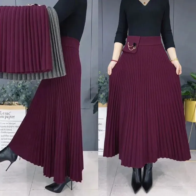 Elegant Solid Color Soft Pleated A-Line Skirt