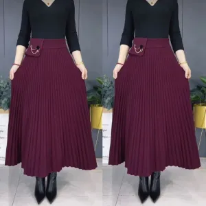 Elegant Solid Color Soft Pleated A-Line Skirt