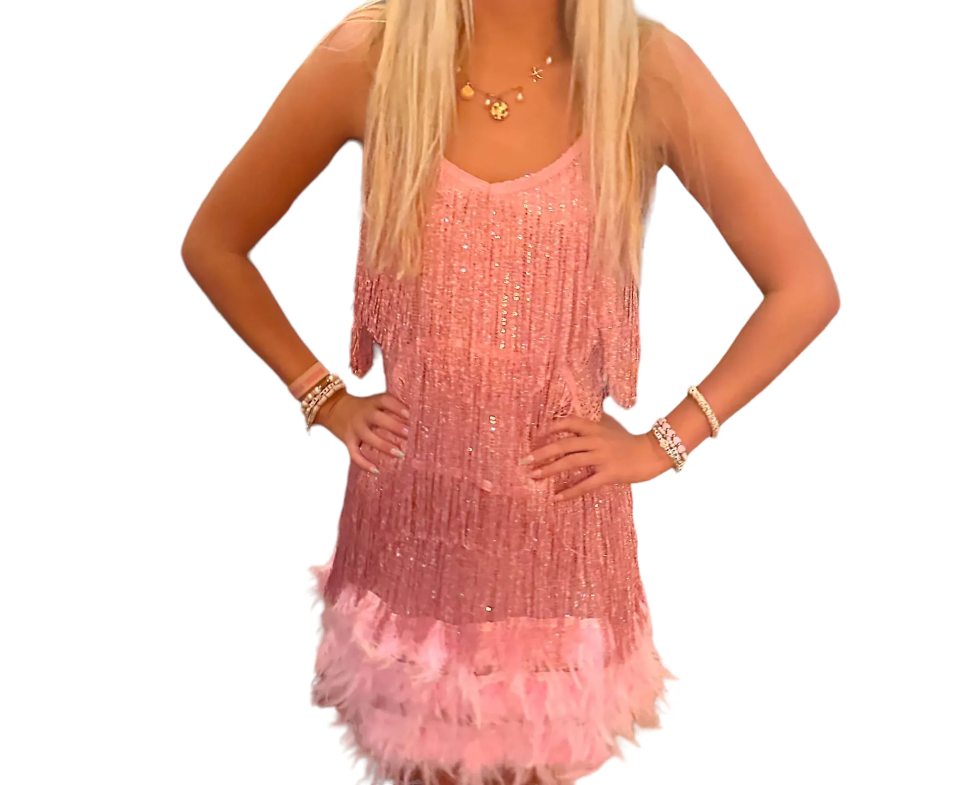 Feathered Sequin Dream Dress