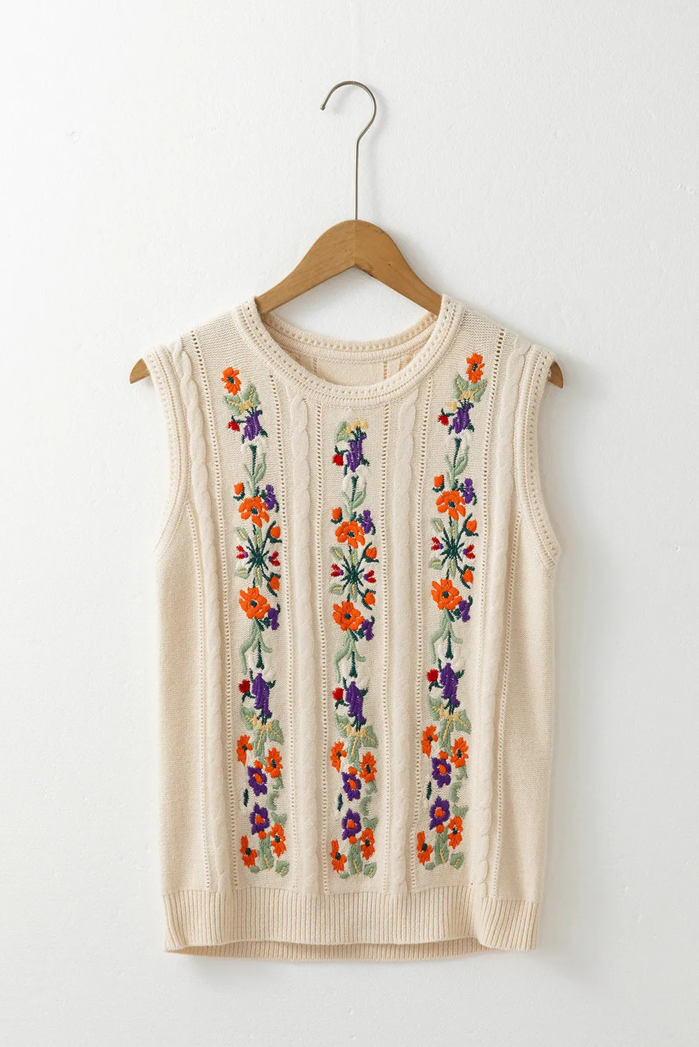 Floral Embroidered Sleeveless Sweater Top